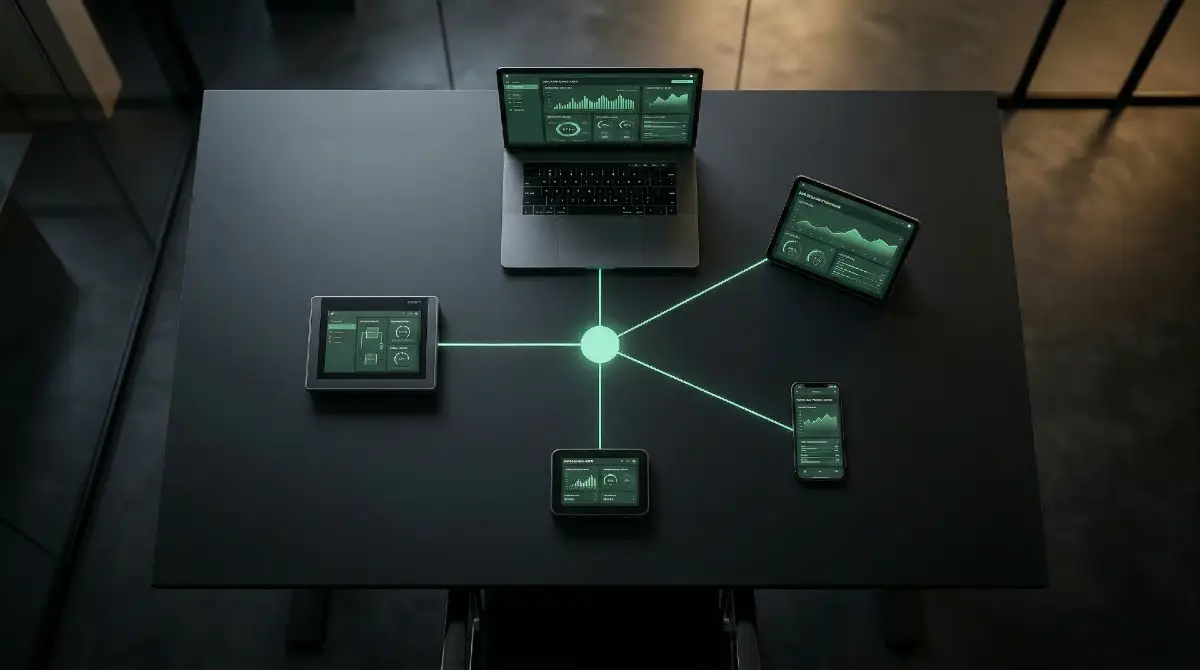 42°OS als digitales Betriebssystem – abstrakte Darstellung intelligenter Datenflüsse im Unternehmen